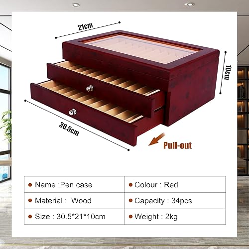 Miniatura 9 de Caja organizadora de 34 piezas para bolígrafos de madera, caja organizadora de almacenamiento de bolígrafos, estuche coleccionista de 3 capas (ébano)