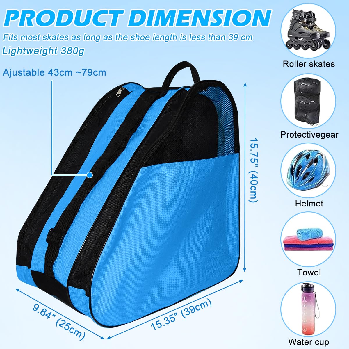 Bolsa para Patines En Linea con Casco y Protecciones, 3 Compartimentos, Correa Ajustable