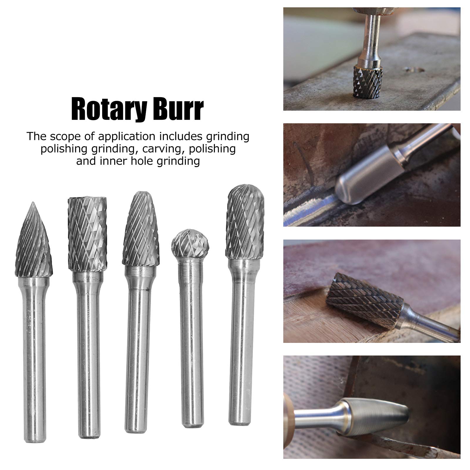 5-teiliges Schleifbit-Set aus Wolframstahl, Rotationsfräser mit 6-mm-Schaft, Hartmetall-Schneider für Metall- und Holzschnitzerei, Schleifteile u