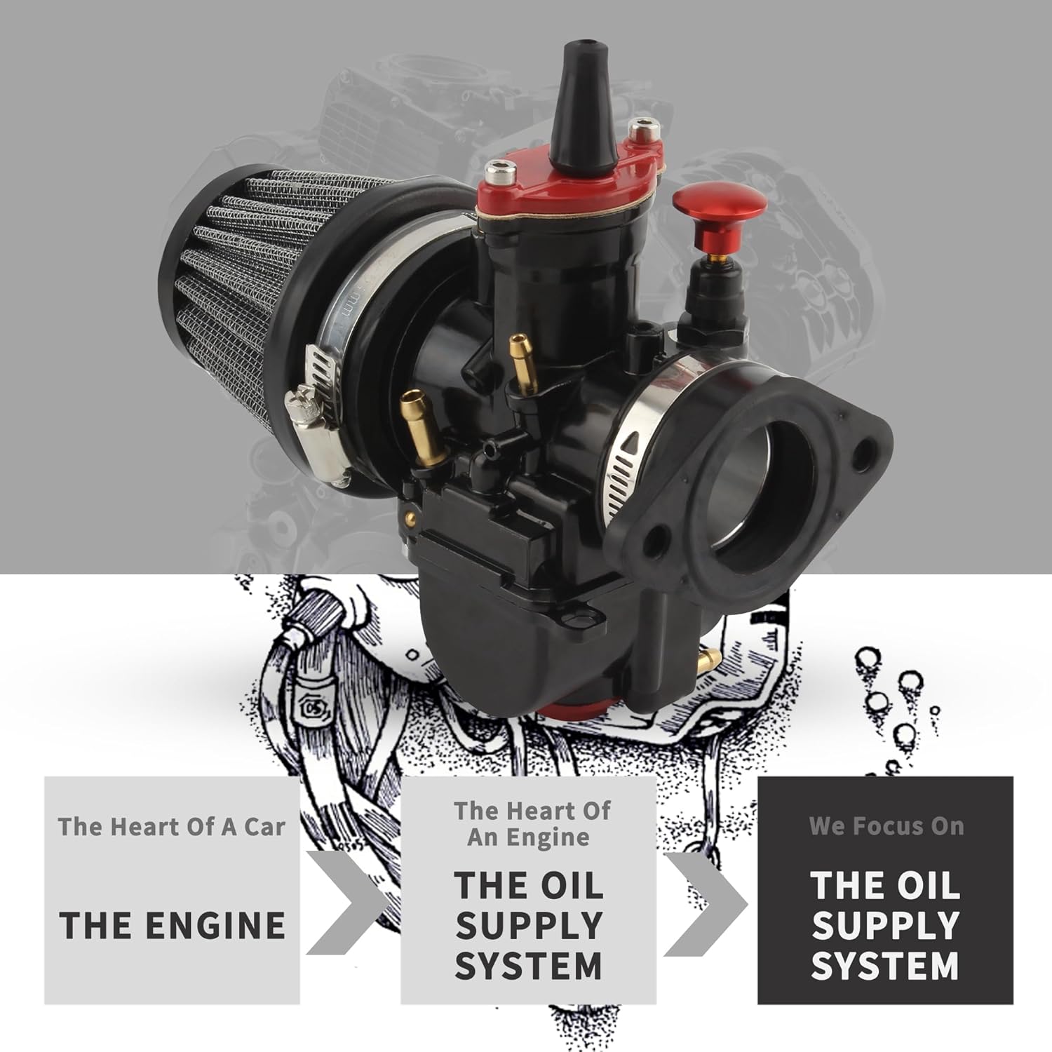 PowerMotor PWK 30mm Carburetor Set with Air Filter Intake Manifold Boot Jets Motorcycle Racing Carb Universal 125cc to 250cc 2T 4T Engine Dirt Bike Motocross Scooter ATV Quad Go Kart