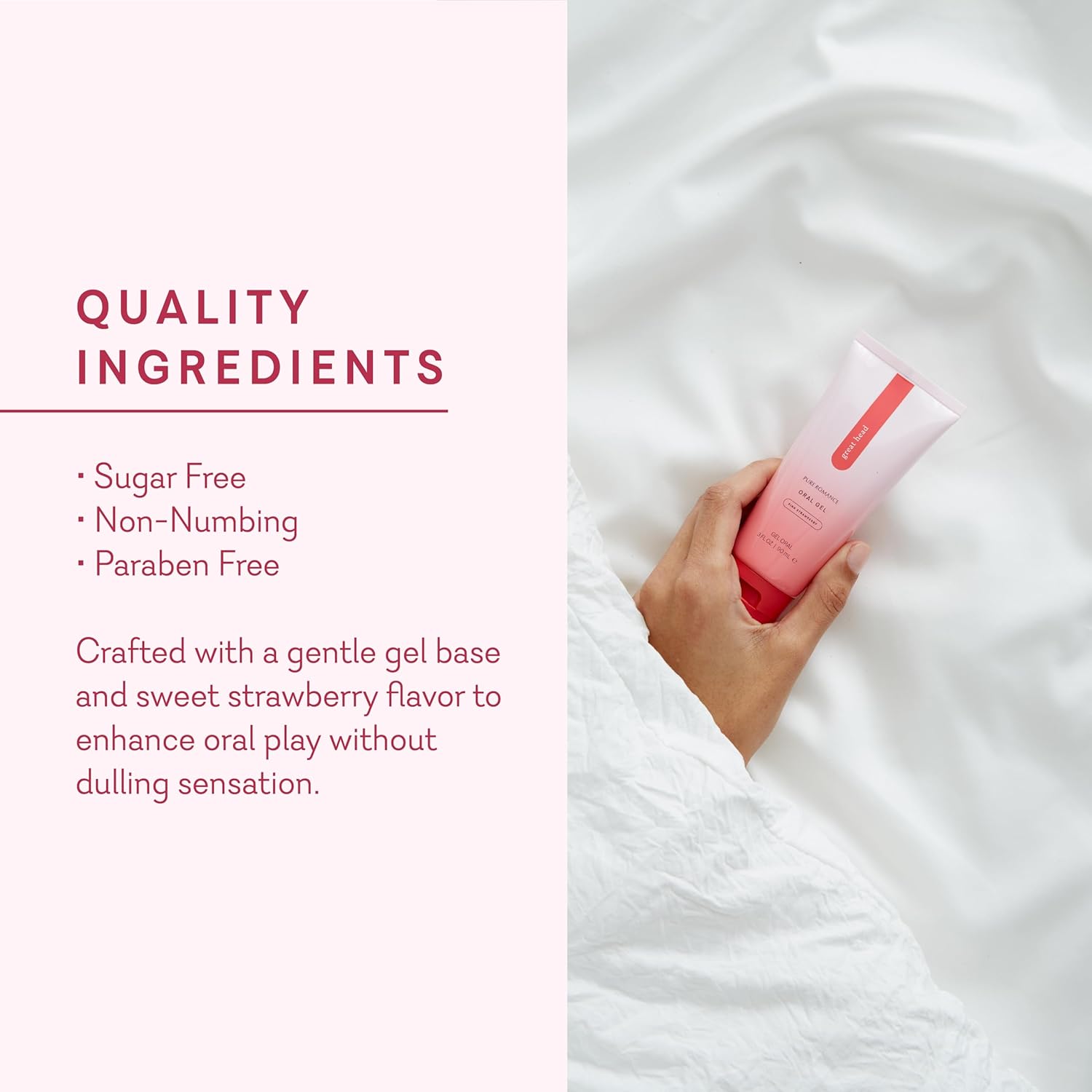 Pure Romance Great Head Oral Sex Gel, Flavored Gel That Relaxes Your Gag Reflex, Pink Strawberry, 3 Fl Oz