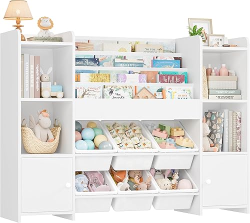 Miniatura 4 de FINETONES Organizador de almacenamiento de juguetes con 6 cubos de juguetes, organizador de juguetes para niños con 6 cubículos, organizadores de