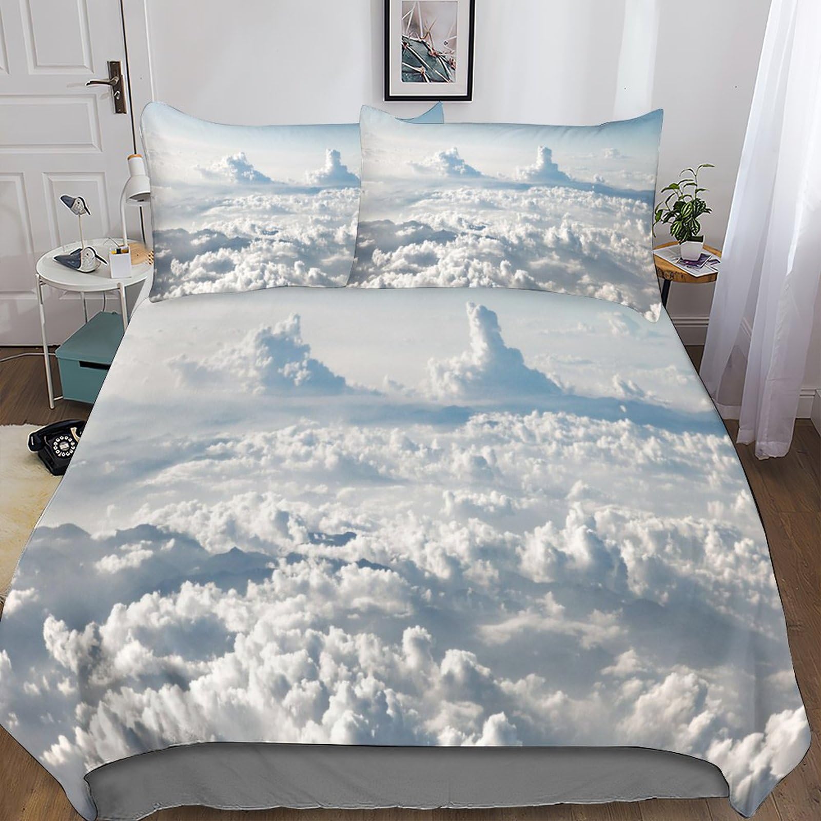 Housse de couette anime 200x200 parure de lit 3 pièces microfibre zippée City in The Sky