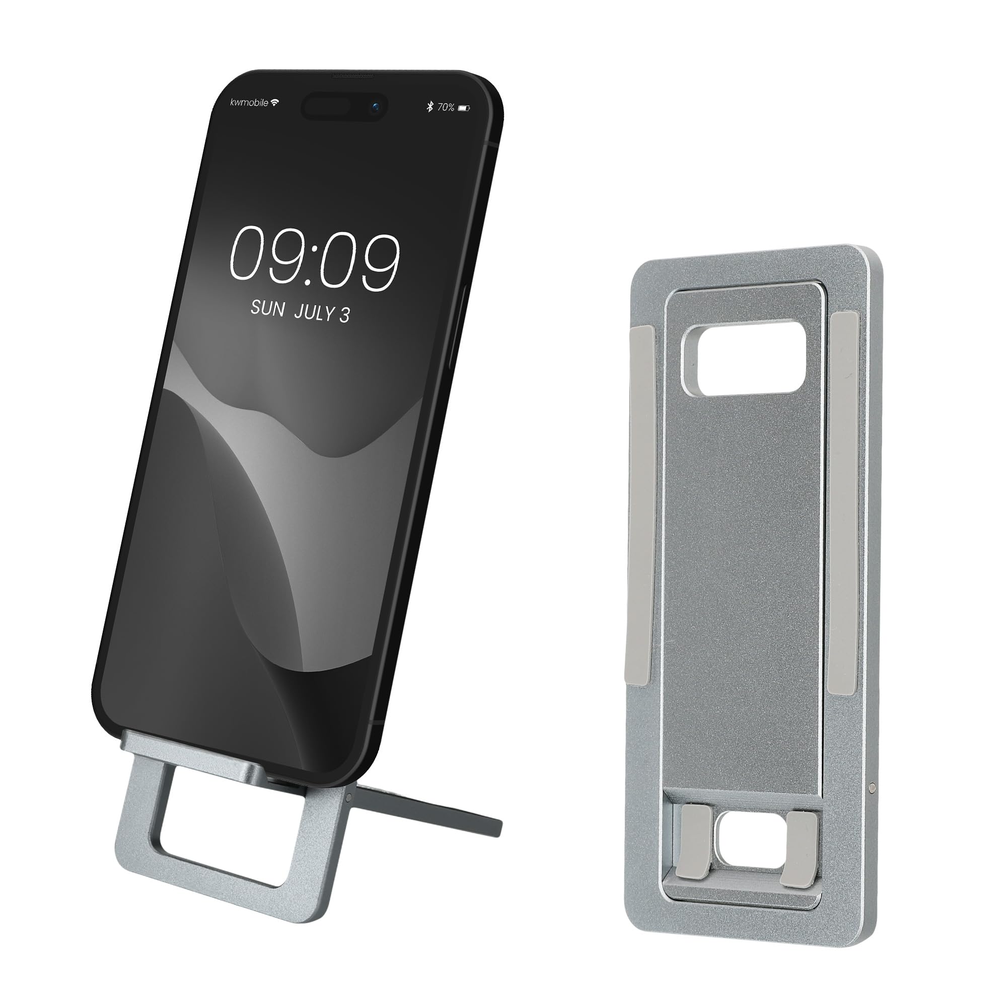 kwmobile Desk Phone Stand, Table Cell Phone Holder Adjustable 0° to 90°, Universal Smartphone Holder, Non-slip Aluminum Alloy
