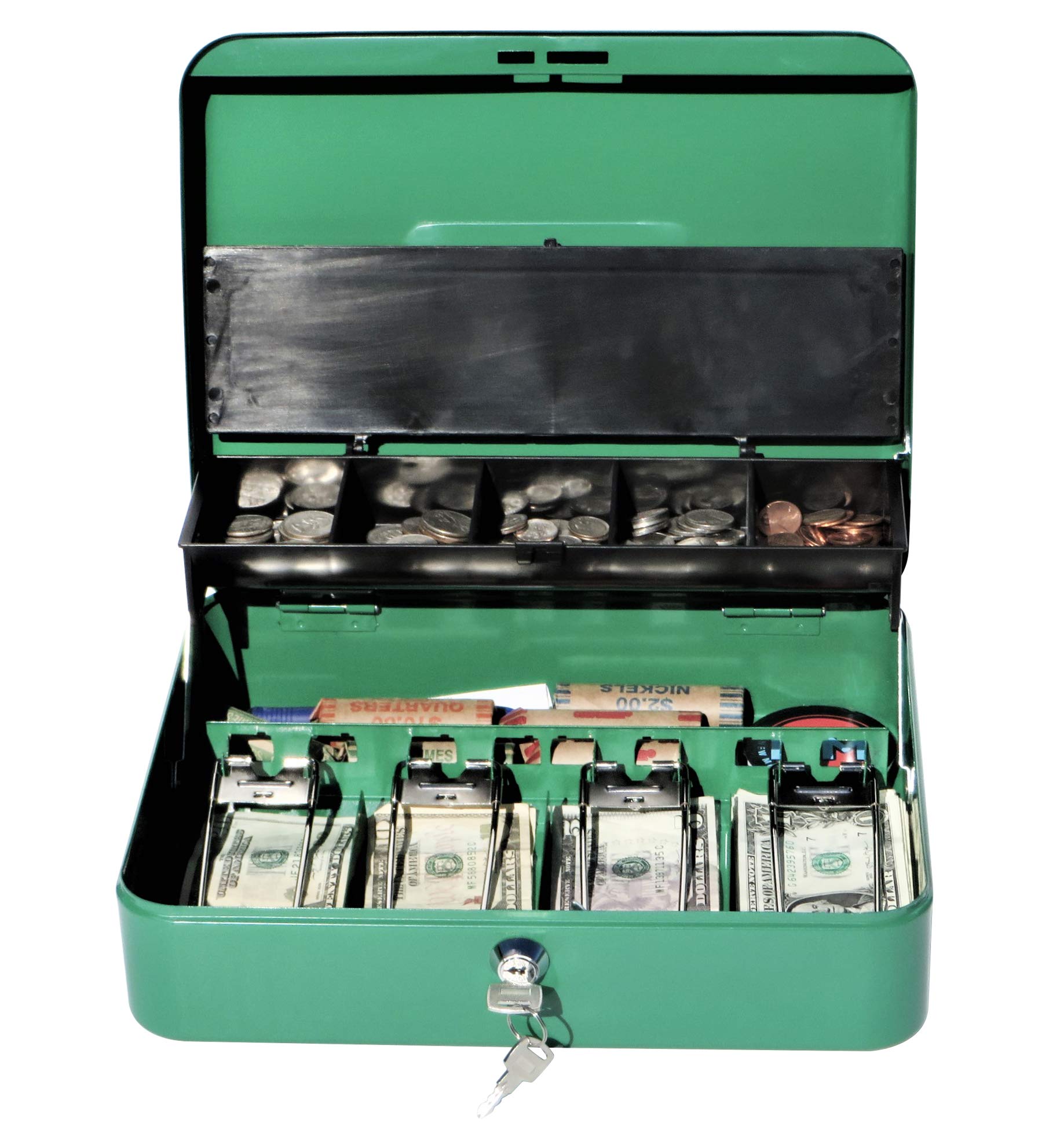 Cash Box with Money Tray Scout Green Petty Cash Lock Box Tiered