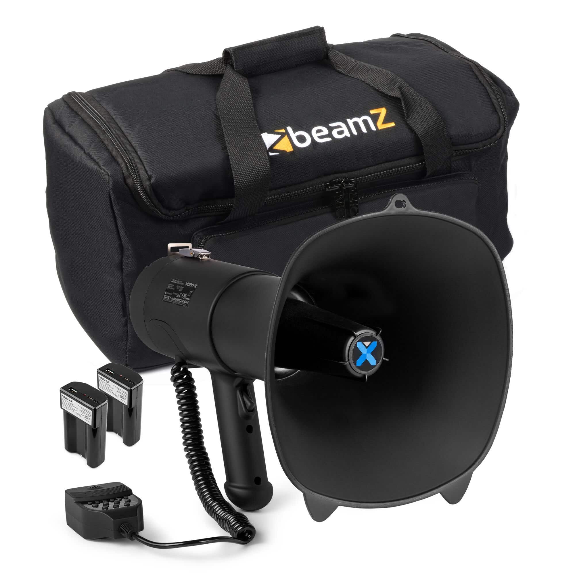 Vonyx MEG090 - Megáfono 90W con Bluetooth y USB con Dos baterías y Bolsa | Potencia de 90W con Bluetooth y USB, para eventos, seguridad y comunicación clara