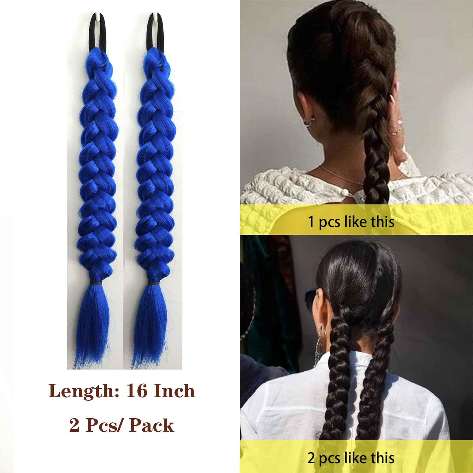 2 packs Braided Hair Extension for black women Straight Wrap Around Ponytail Braided Extensions pre Stretched (blue) - Image 2