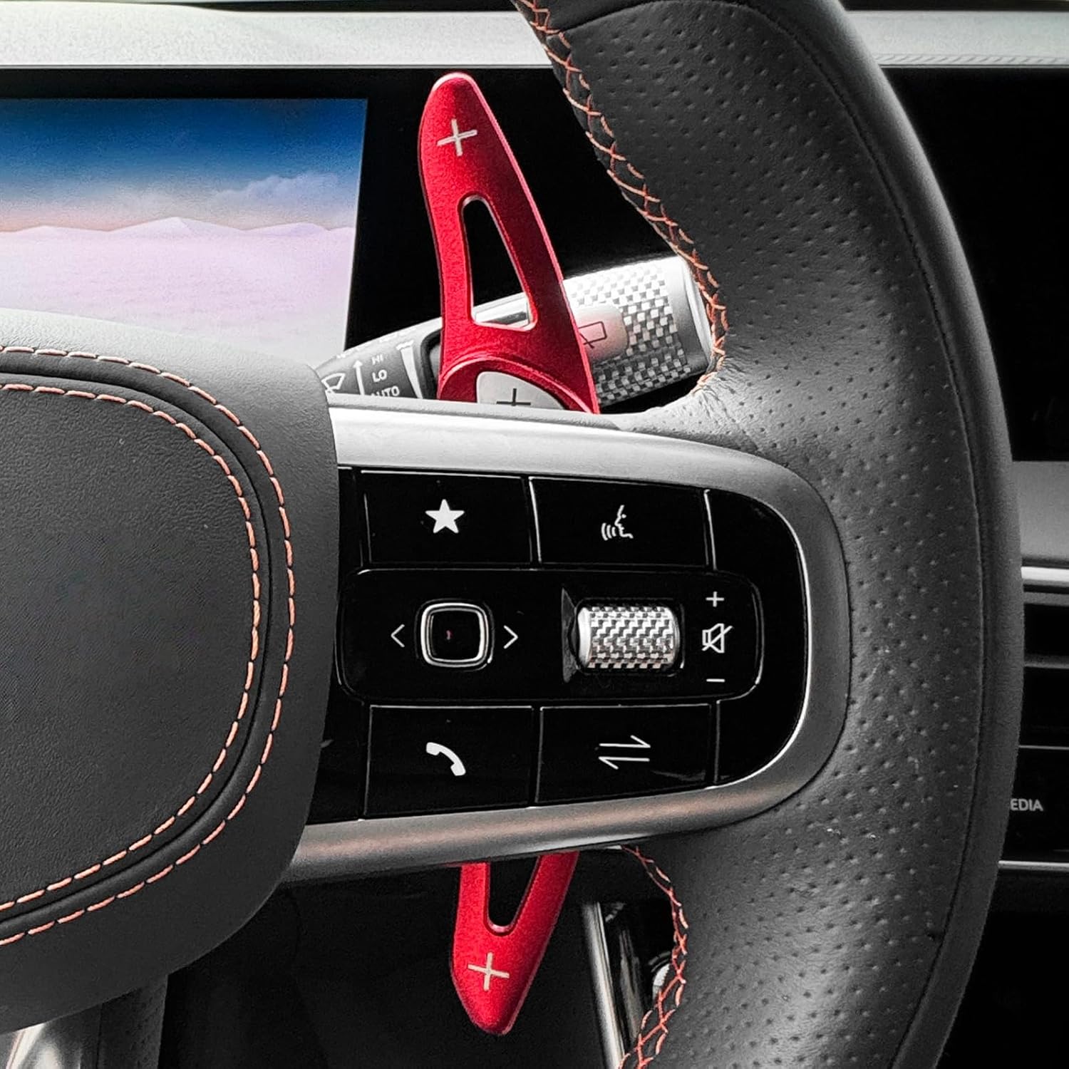 Aluminum Steering Wheel Paddle Shifter Extension Cover Trim Steering Paddle Shifter Extension Compatible with Genesis GV70 2025-2026 [PE] GV80 2025-2026 [PE] Accessories (Red Style)