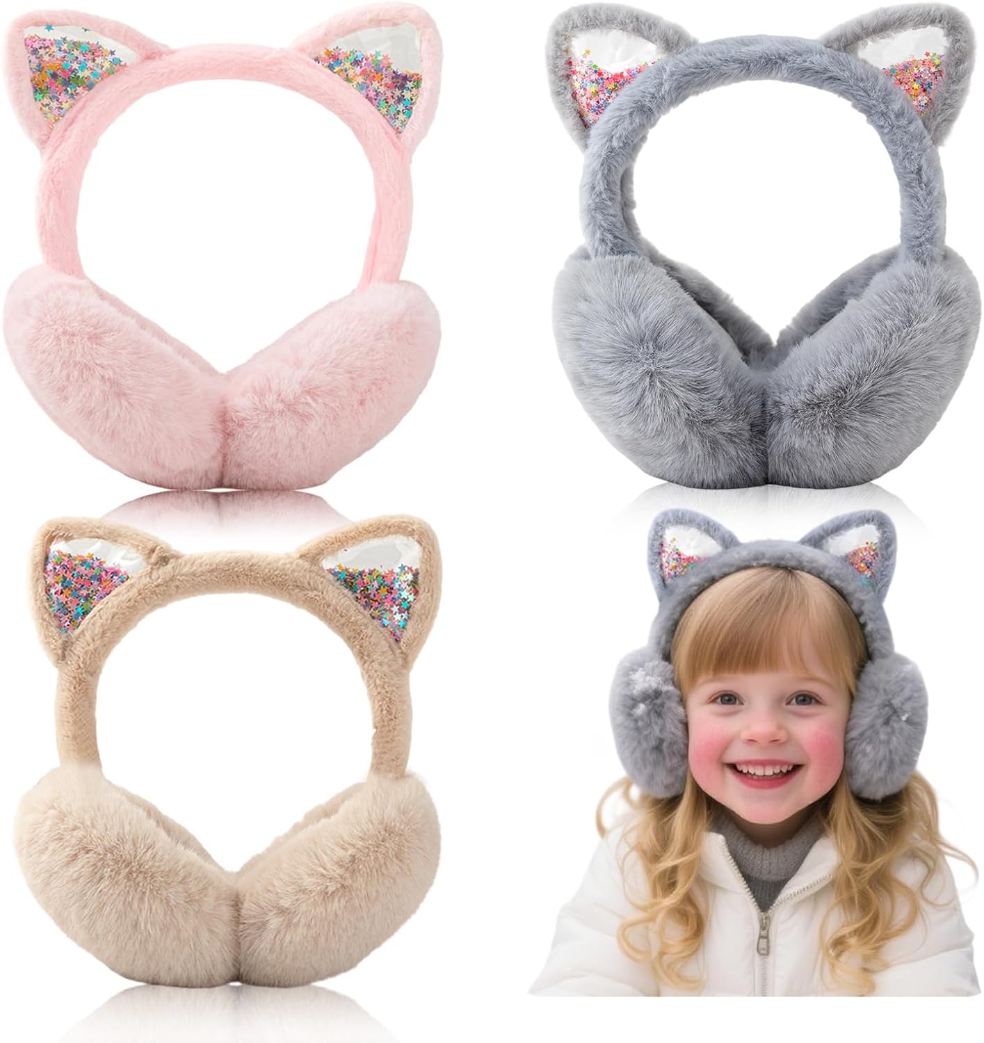 Cute Animal Ear Muffs Winter Warm Fluffy Cat Ear Earmuffs Cozy Ear Warmers for Girls Boys Kids Children Outdoor