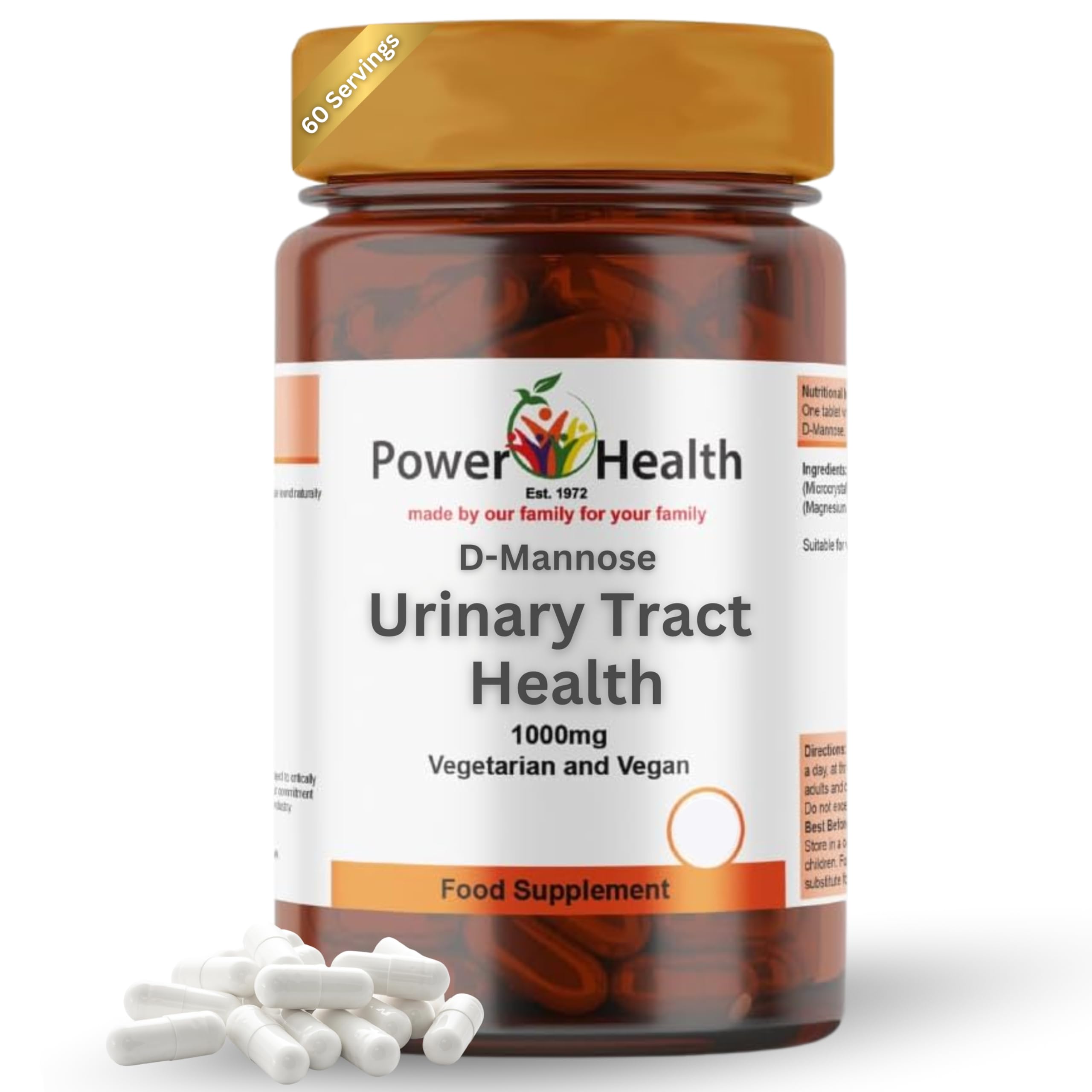 Power Health - 1000mg D-Mannose | 60 x 1000mg Tablets | D Mannose Tablets Daily Food Supplement | High Potency | Easy to Take