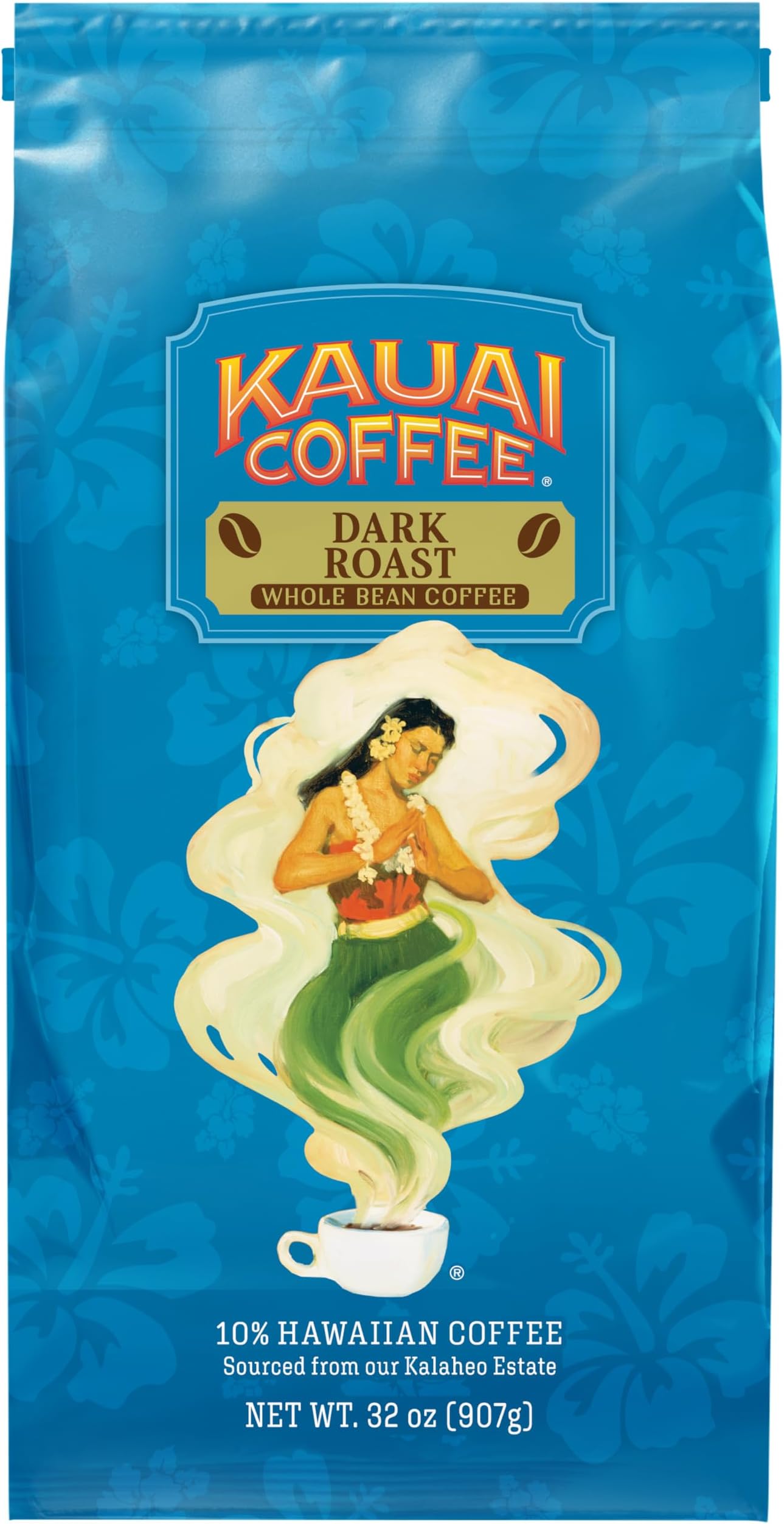 Kauai Coffee Koloa estate Whole Bean 100% Hawaiian Coffee, Dark Roast, 32-Ounce