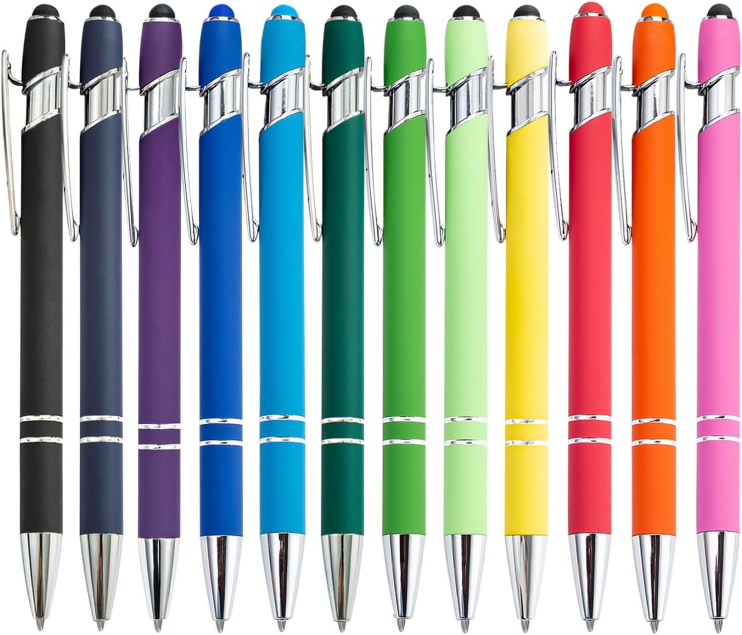 12 pcs Ballpoint Pens Retractable Multipack 2 in 1 Pens set with Stylus tip Black Ink funny pens for work colleagues cute stationary Women Men office gift(Rainbow)