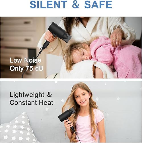 Miniatura 6 de Slopehill - Secador de pelo iónico profesional, potente secador de 1800 W de bajo ruido y secado rápido, con 2 boquillas concentradoras y 1 difusor,