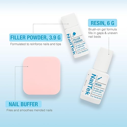 Miniatura 5 de Nail Tek Reparación de uñas para uñas dañadas  Kit de polvo de relleno y resina para uñas agrietadas o partidas, fortalecedor y recuperación del
