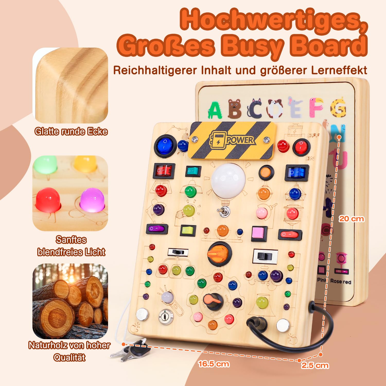 EchoToys Montessori Juguete Busy Board a partir de 1, 2 y 3 años, tablero de actividades de madera, juguete educativo para niños de 1 a 3 años, juguete para bebé y regalo para niños y niñas (19
