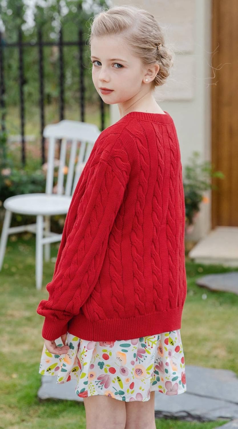 SMILING PINKER Little Girls Boys Cardigan Toddler Unisex Chunky Cable Knit Cotton Button Up Sweater - Image 5