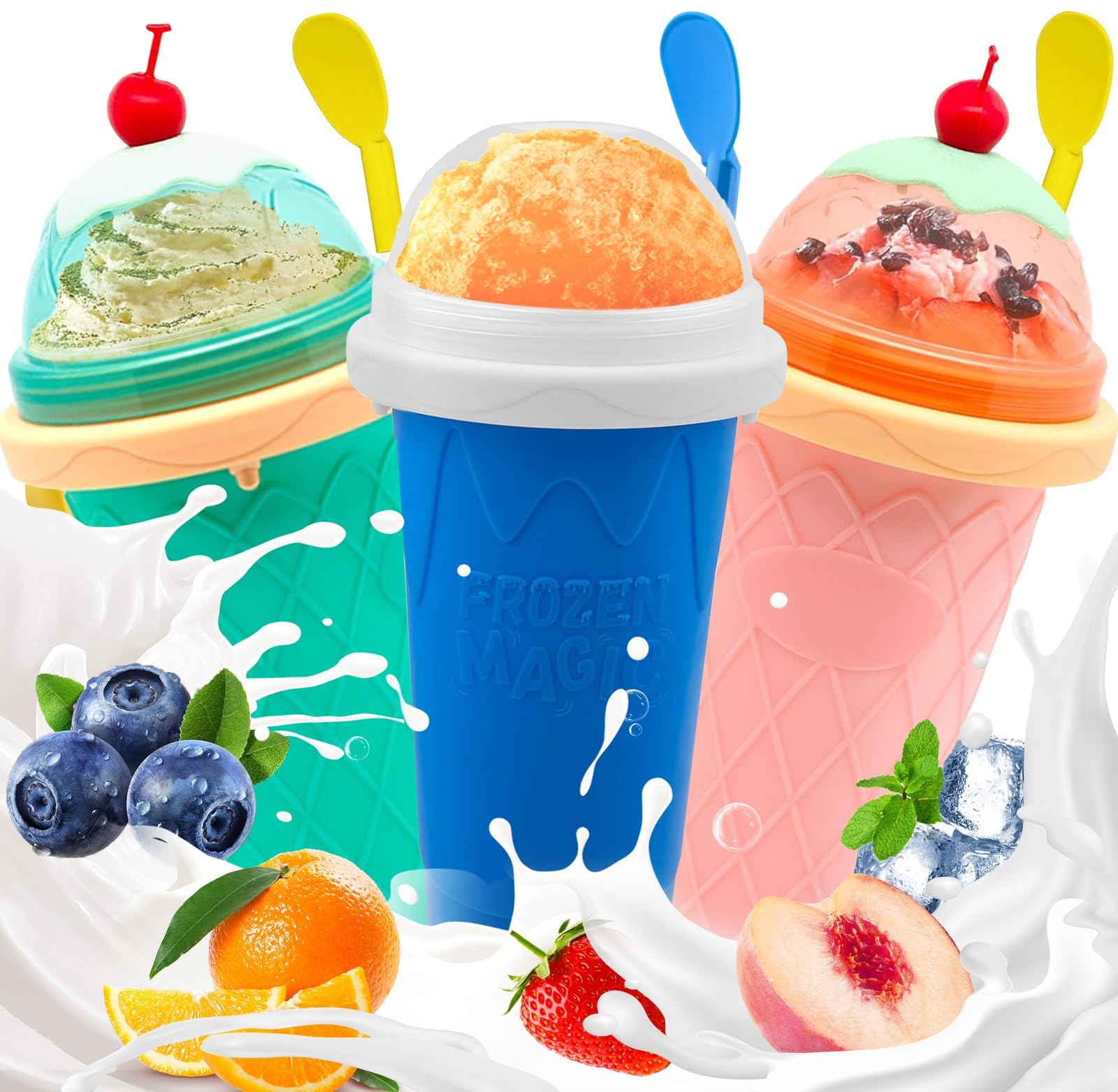 FANS-ONE Slushie Cup 3 Pack Frozen Magic Slushy Cup Reusable Slushy Maker Cup for Juice Ice Cream Milk