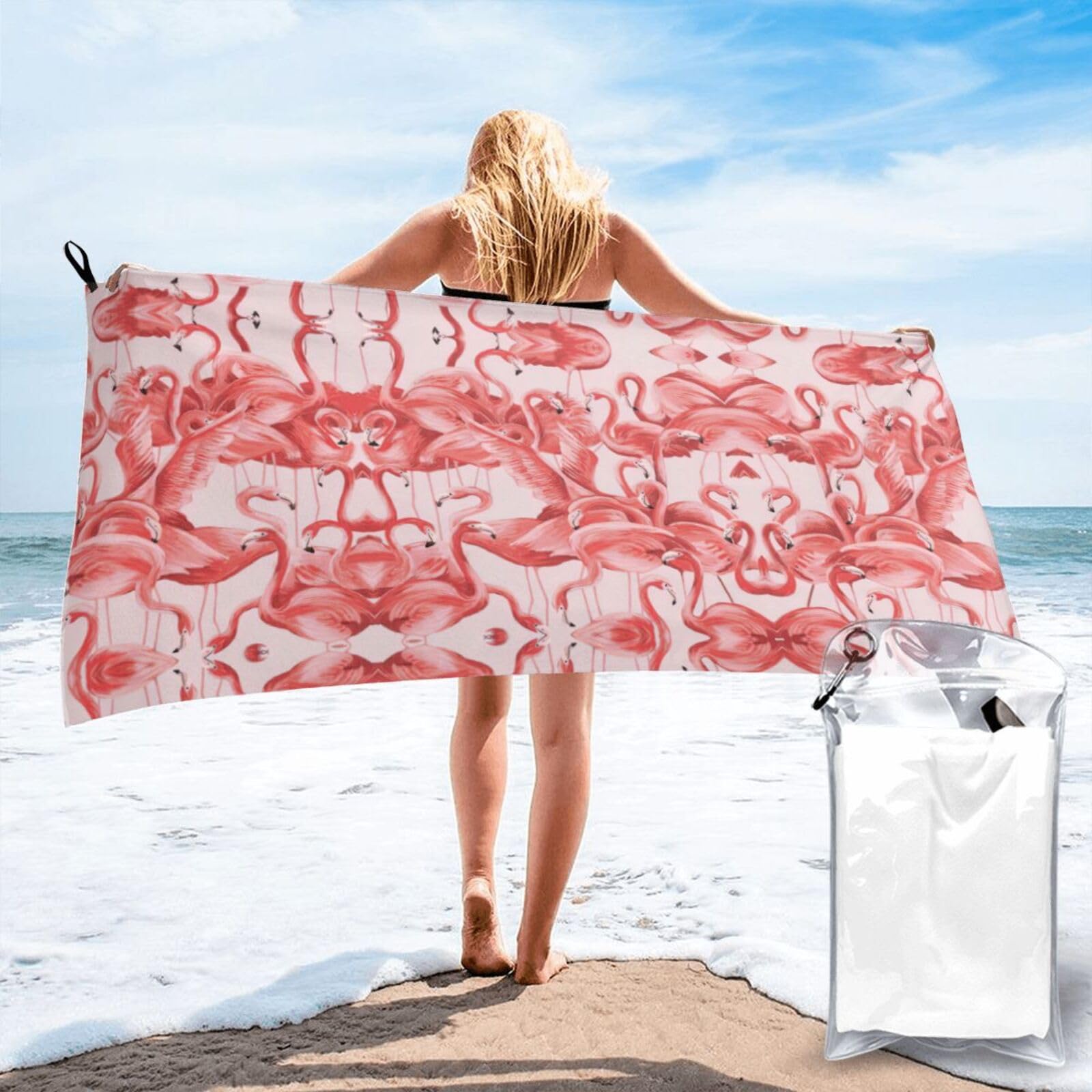 DIEzig Flamingo Print Beach Towel Fast Dry Thin For Holiday Vacation Cruise Gym Swimmers