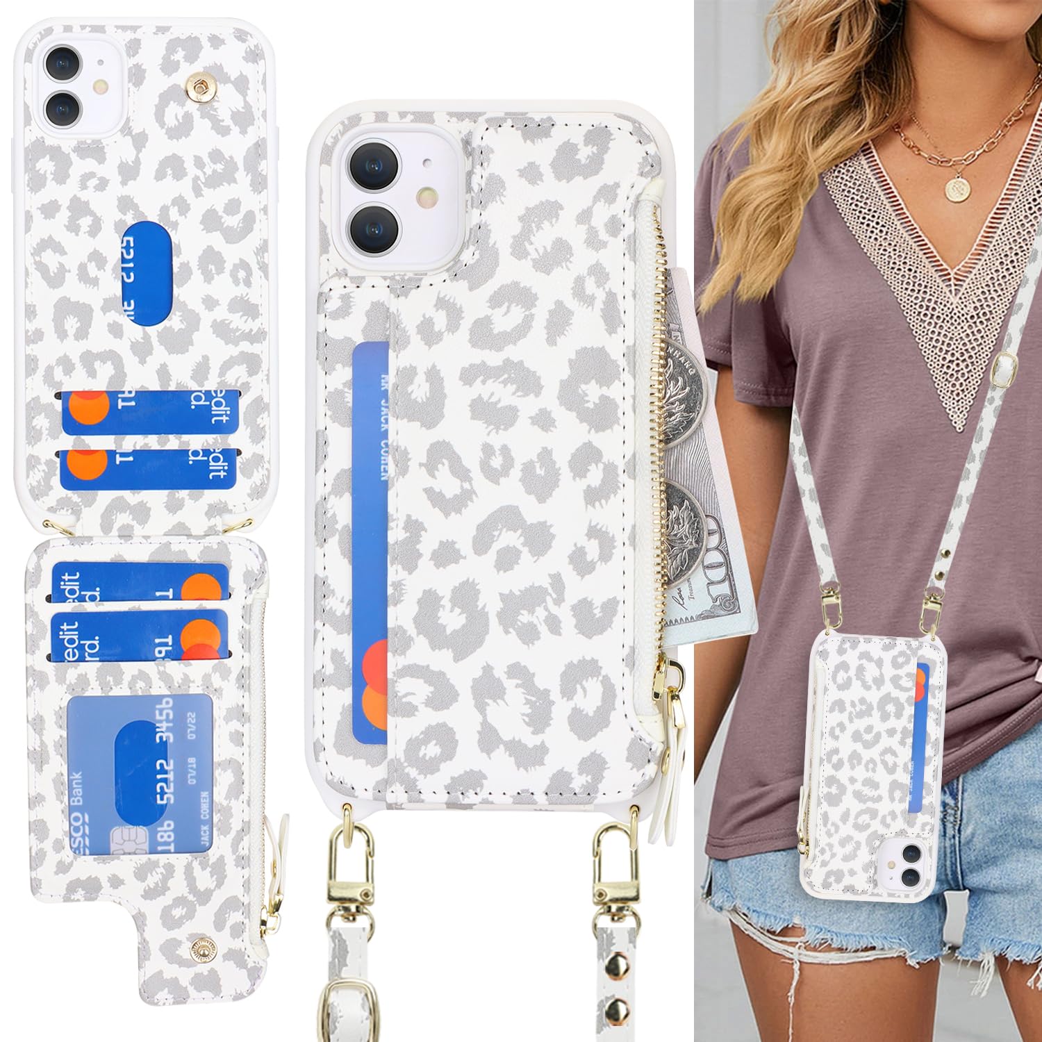 SailorTech for iPhone 11 Phone Case with Credit Card Holder for Women iPhone 11 Leather Case Wallet Crossbody with Credit Card Slots Zipper Shockproof Case for Men - Image 2
