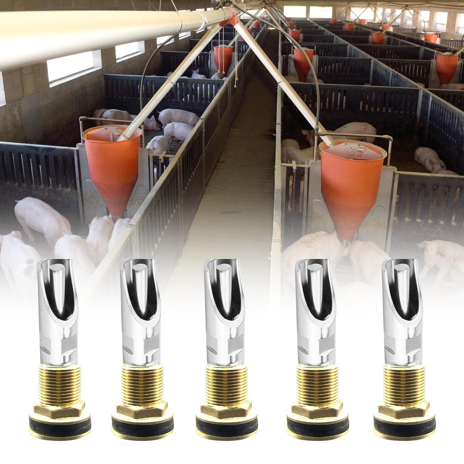 5-teiliges automatisches Nippeltränken Set für Schweine, Robustes Edelstahl Tränkeset für Schweine und Ziegen mit Verbindungsteilen, Tränke für drinnen und draußen