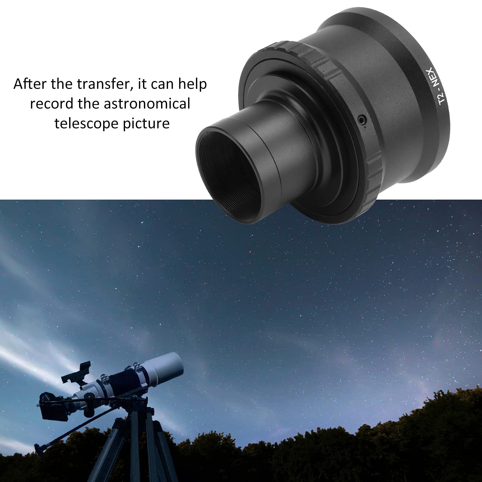 1.25 inch Astronomical Telescope, T Mount Tube Ring Adapter, Metal Telescope Camera Adapter for E Mount Mirrorless Cameras