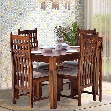 Royal Finish Vettori 4 Seater Dining Set In Natural Premium Furniture Sheesham Wood In Natural Honey Oak Color with Matte Finished (4 Seater, Natural Honey Oak)