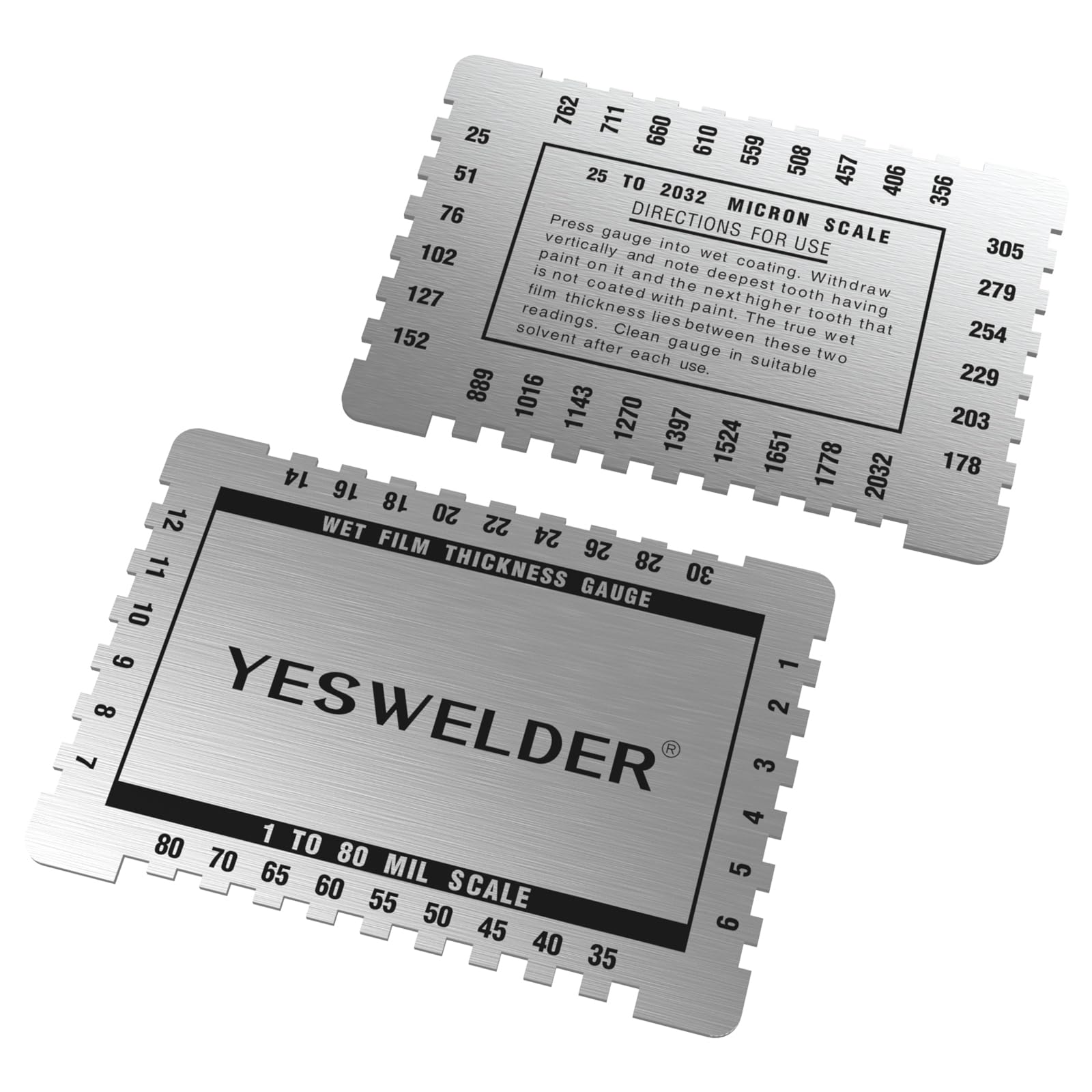 YESWELDER Wet Film Thickness Gauge Comb, 1-80 Mil Scale, Step and Notched for Paints Resins,Aluminum