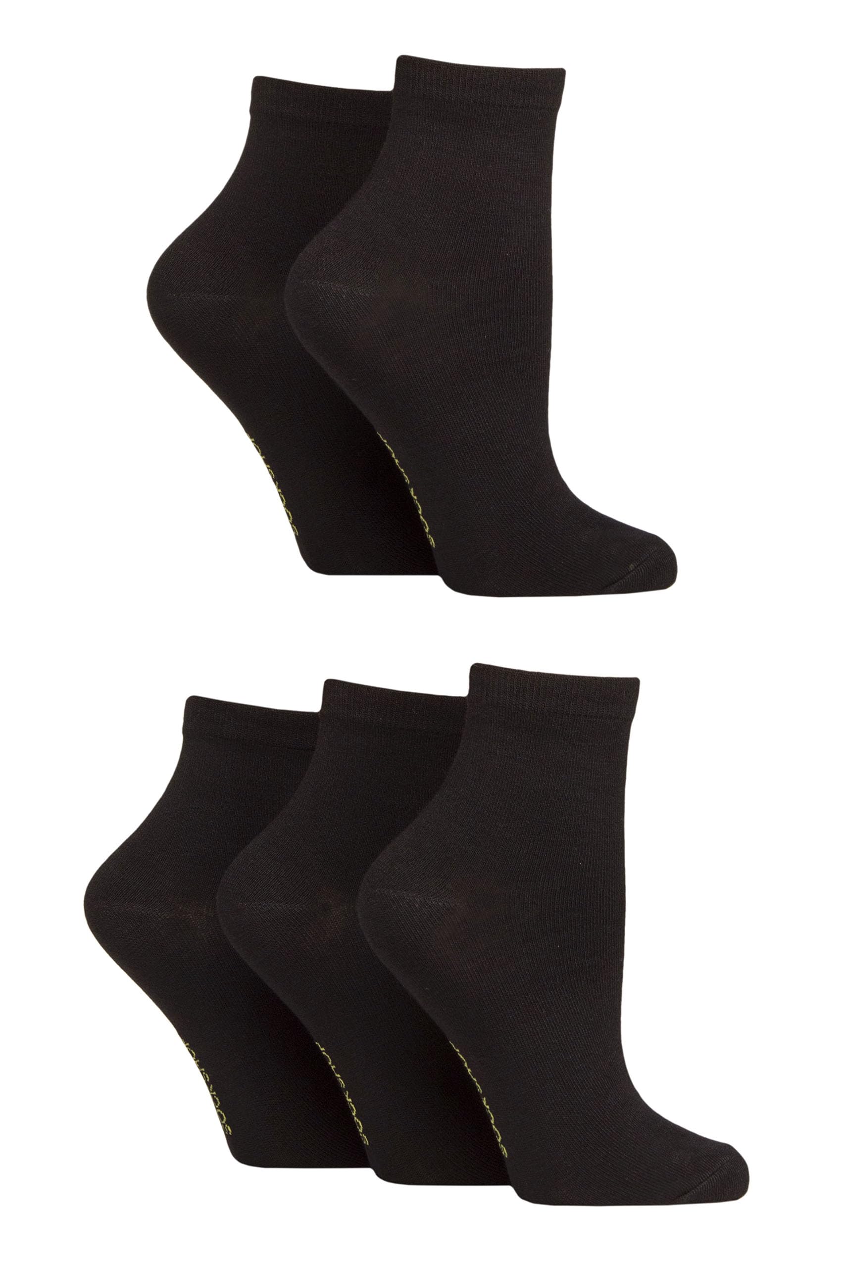Sockshop Women's Plain Black Bamboo Ankle Socks - Ankle High, Anklet, Soft, Cooling, Breathable, Plain And Patterned, 5 Pair Multipack Size 4-8