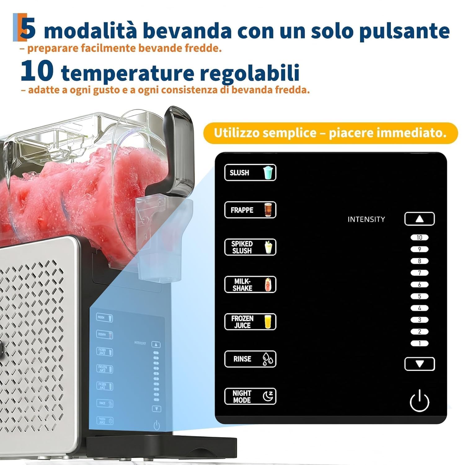 Máquina para Hacer Granizados 1.9L – 200W Máquina de Helados con 5 Programas, Máquina Slushie con Mantenimiento de Frío 12h, Autolimpieza y Bandeja de Goteo 400ml, para Cócteles y Batidos