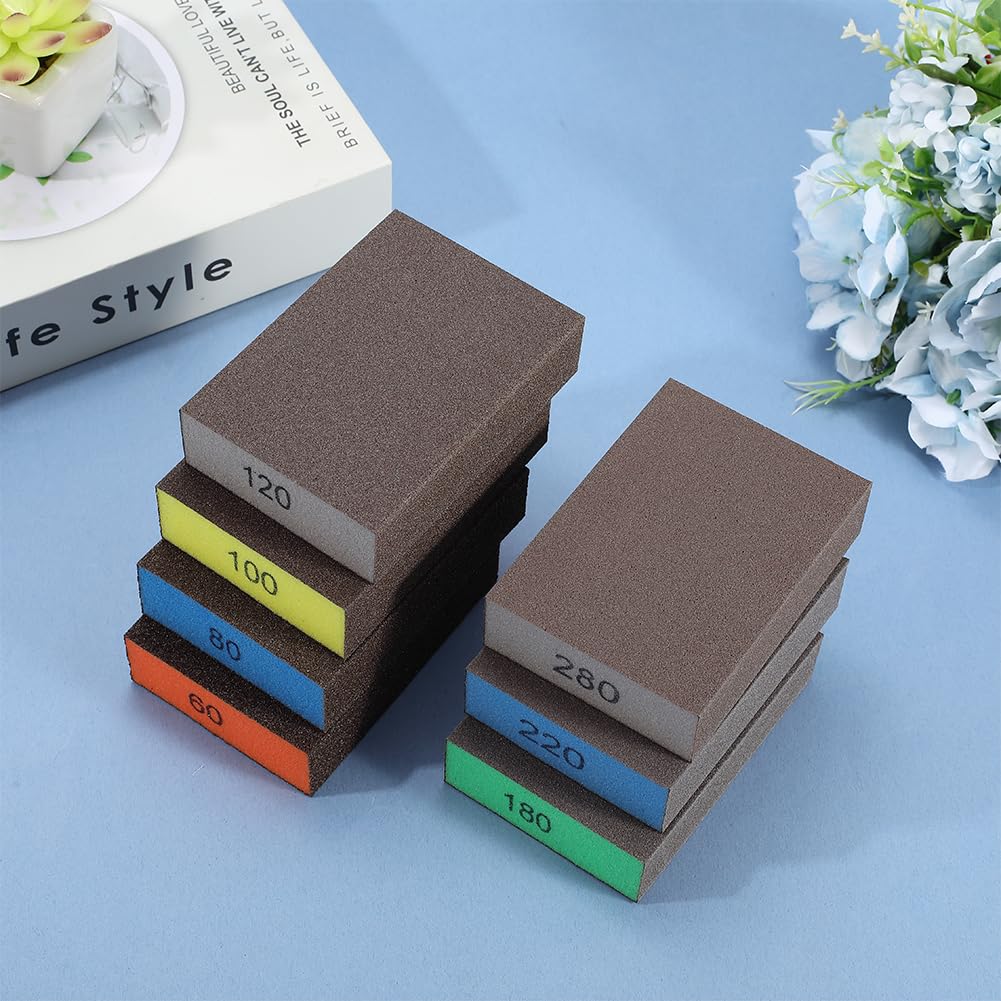 SOFPLATE 10Pcs 60 to 280 Grit Sandpaper Set Polishing Sanding Sponge 3.9 x 2.7 Inch Rectangle Colorful Soft Foam Hand Wet Dry Blocks Tools Pads Sheets for Model Drywall Metal Wood Furniture Polishing - Image 3