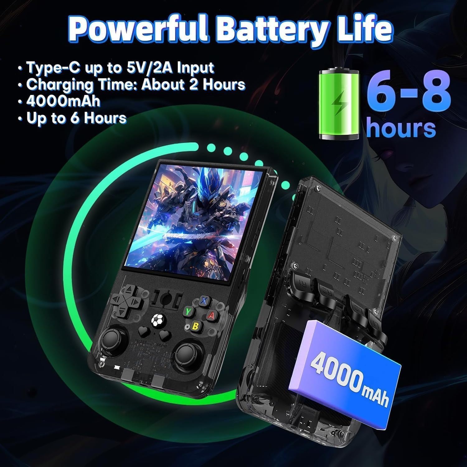 R36MAX Console per videogiochi retrò (nuovo aggiornamento R36S) - Schermo IPS 4K HD da 4,0", 128 GB precaricati, batteria ricaricabile da 4000 mAh, videogiochi portatili