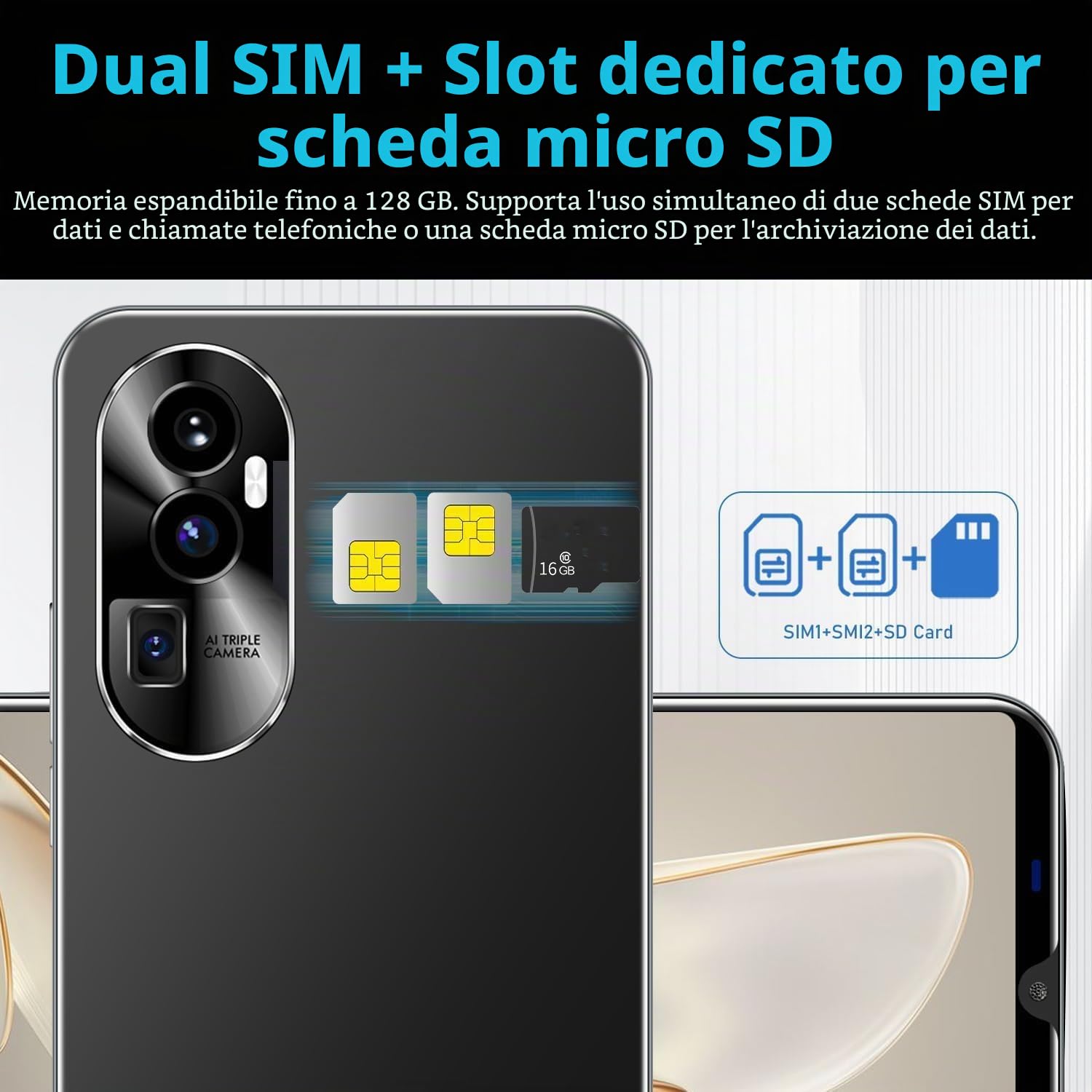 Rino10 Smartphone 5.0 Pollici Dual SIM Quad Core 1GB+16GB Android 9.0 Doppia Fotocamera GPS/WiFi/Bluetooth 3G Cellulare (Rino10-Gold)