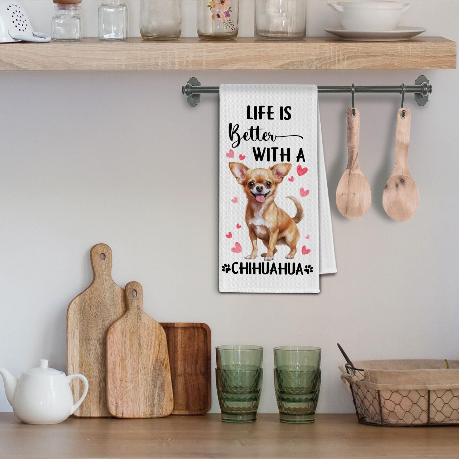 Chihuahua Gifts Kitchen Towels, Life is Better with a Chihuahua Tea Dish Towels for Kitchen, Dog Owner Lovers Gifts for Women, Dog Decorative Hand Towel for Bathroom, 16x24 Inch - Image 4