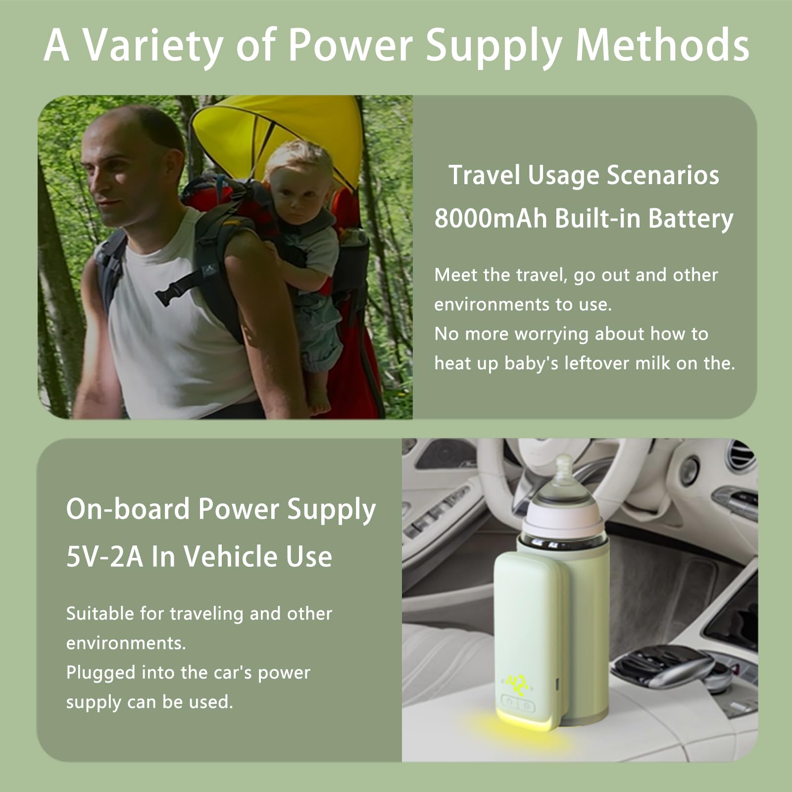 Chauffe-biberon portable, 8000 mAh, rechargeable, écran LCD, chauffe-biberon de voyage, taille réglable, température précise, chauffage rapide, sans eau