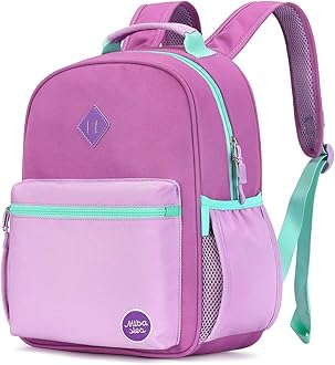 mibasies Kids Backpack for Girls, Kindergarten Backpack School Bag for Toddler Girls Age 5-8, Dark Purple Pink