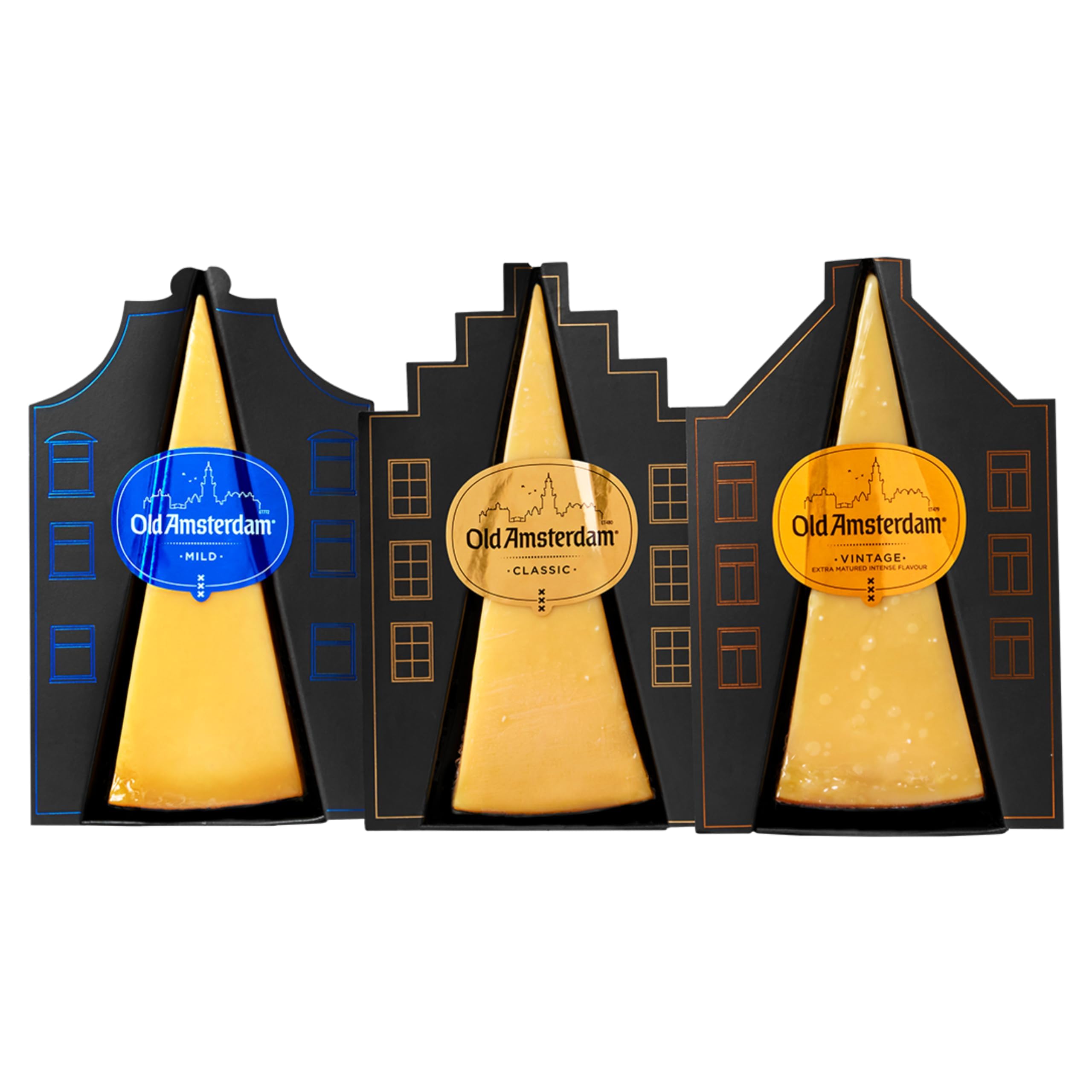 Old Amsterdam 3er-Set Geschenkpaket Boote 3 x 300 Gramm Käse Mild Klassisch Vintage Weihnachtspaket Luxus Geschenkset