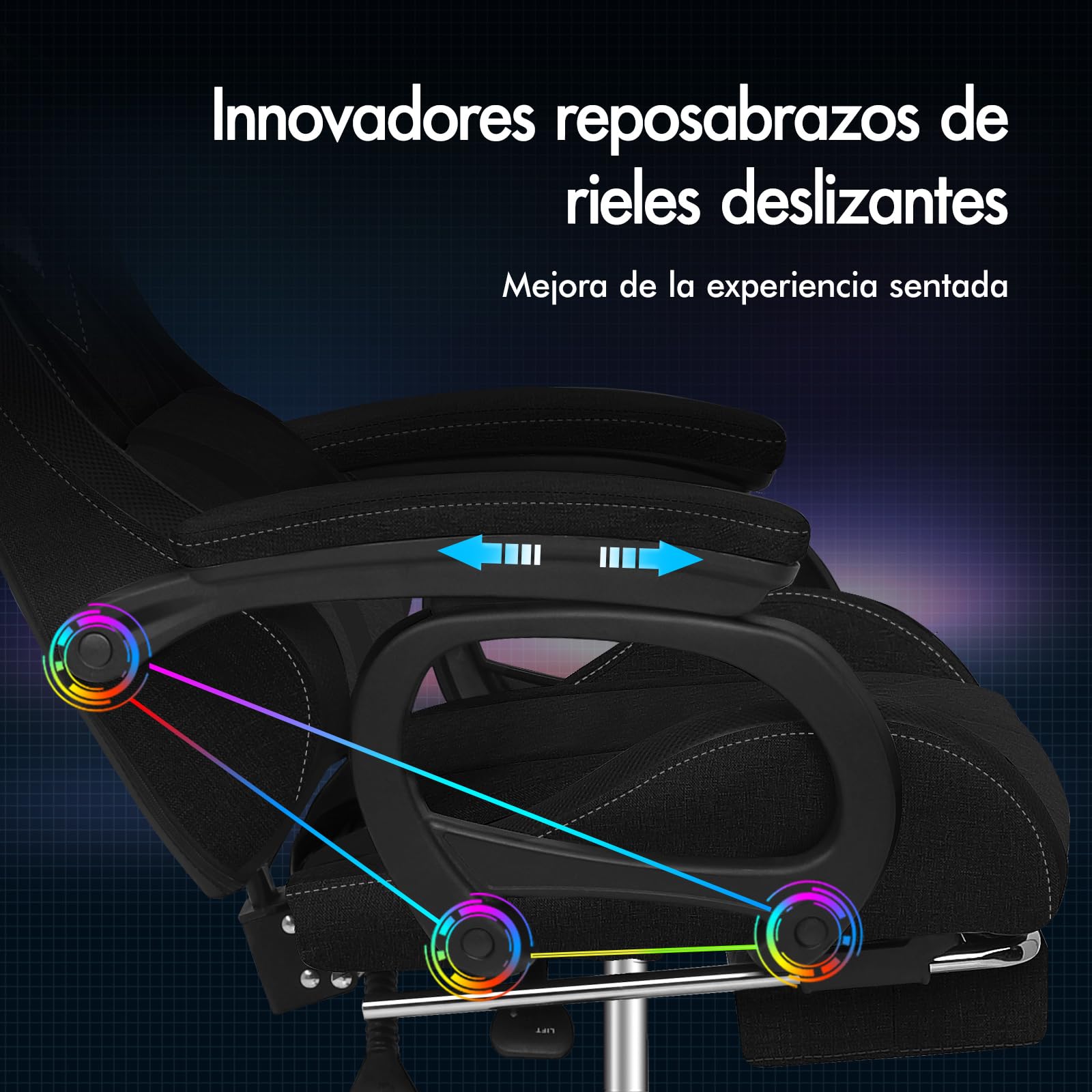 ALFORDSON Silla Gaming con Masaje y LED, Silla Gamer Ergonómica con Cojín Lumbar y Cervical, Reposapiés Telescópico, Iluminación para Ordenador, Videojuego, Juegos, Oficina, Lino(Negra)