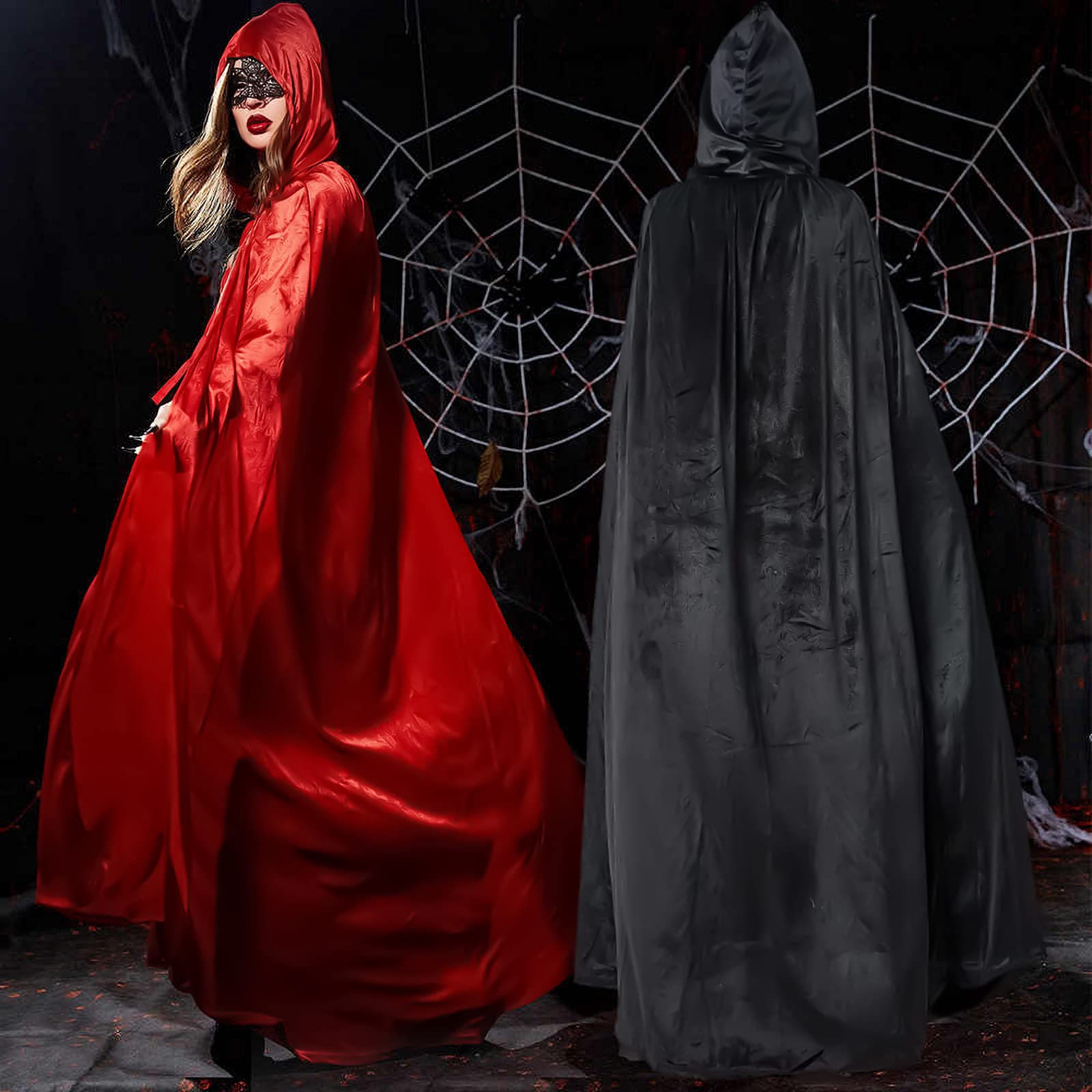Peleryna Wampira dla Kobiet i Mężczyzn - Dwustronna Peleryna na Halloween dla Dorosłych - Kostium na Halloween, Kostium Wampira, Kostium Horror, Tematyczna Impreza Halloween (150 cm)