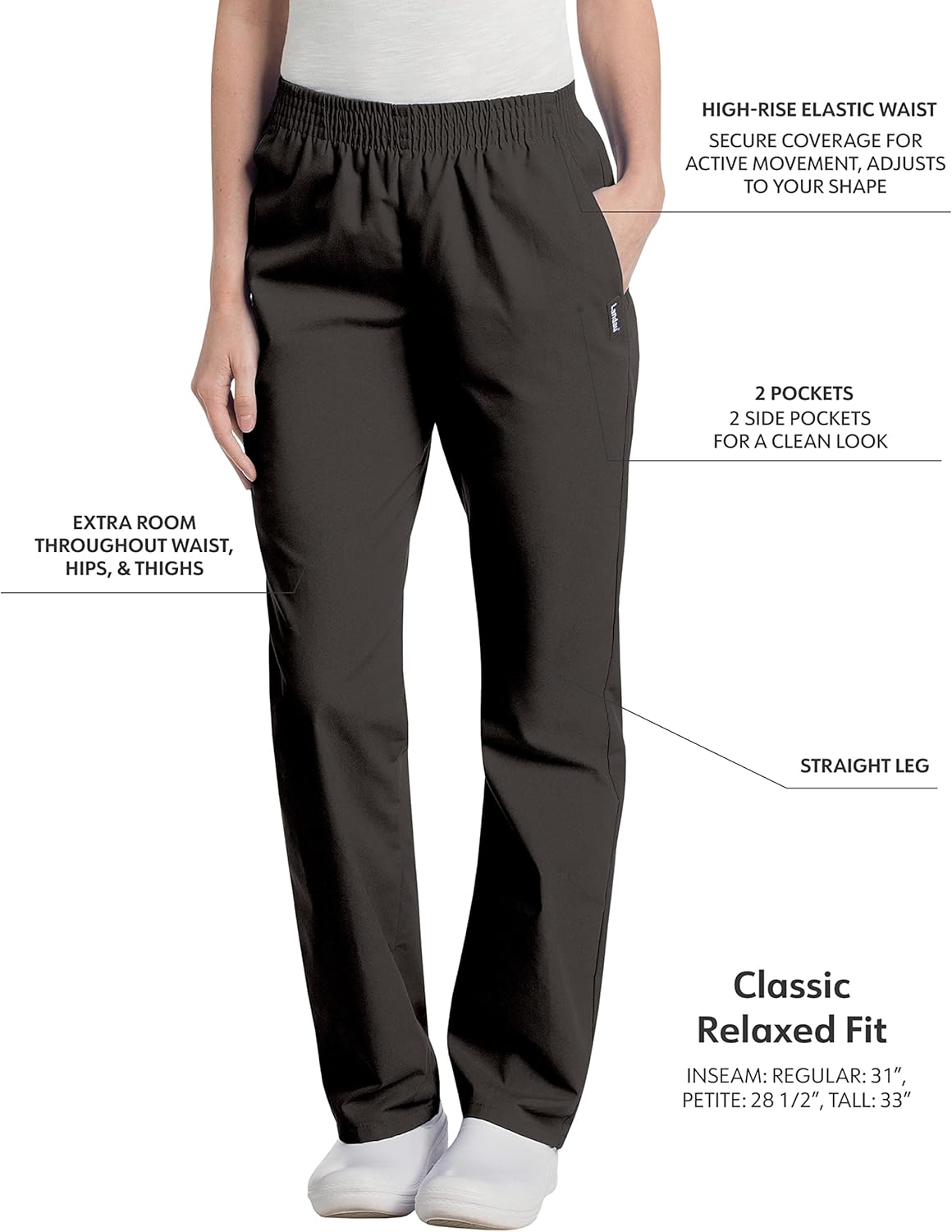 Landau Essentials Relaxed Fit 2-Pocket Elastic Scrub Pants for Women 8327 - Image 2
