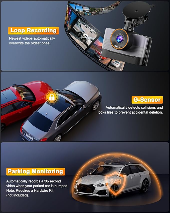 Dual Dash Cam Delantera y Trasera 4K+1080P con Tarjeta 64GB miniatura 6