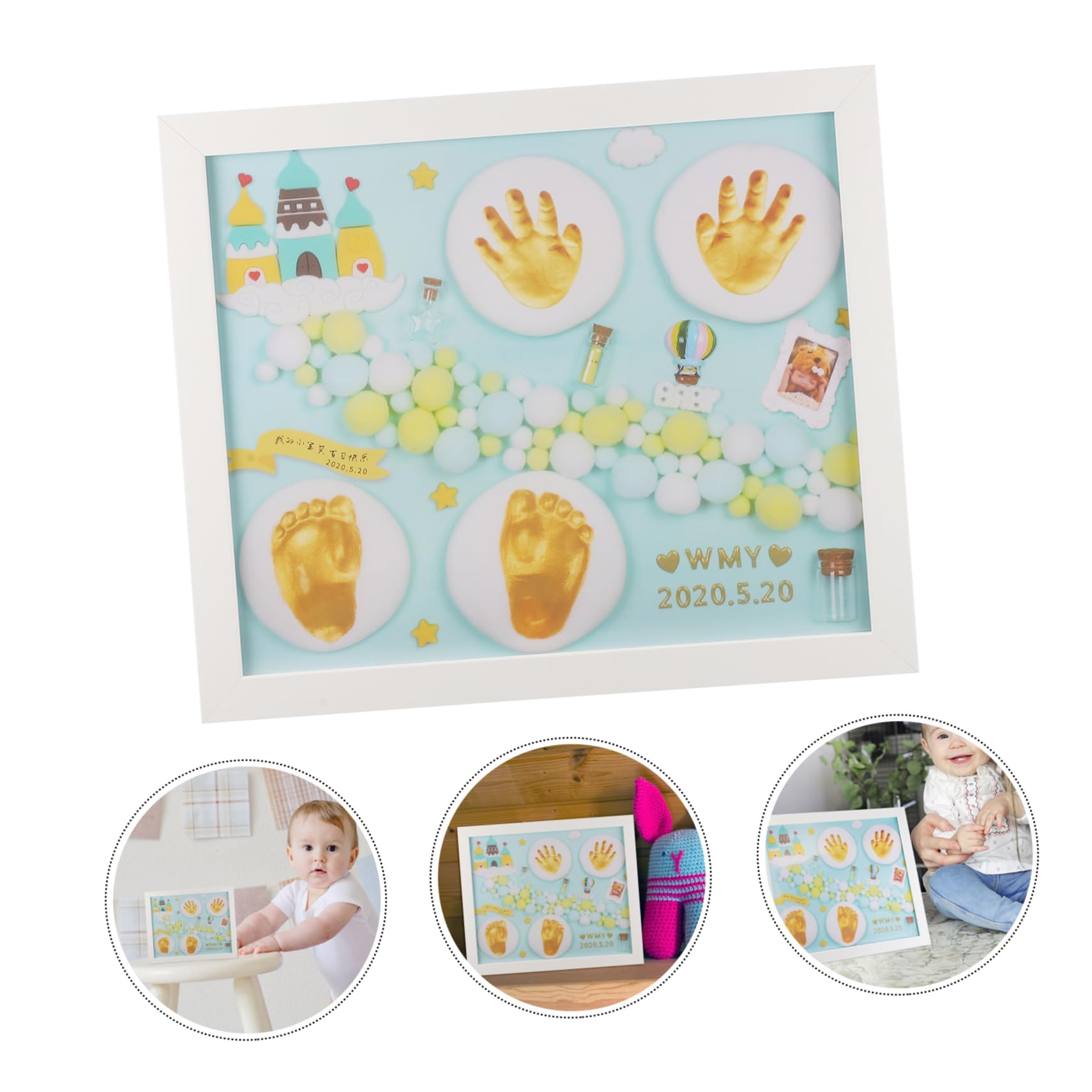 Cadre Empreintes Mains et Pieds Bébé Bleu, 1 Set Souvenir