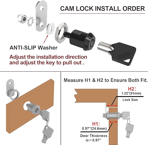 Miniatura 10 de Paquete de 6 cerraduras de gabinete con llaves, cerraduras tubulares de leva de 58 pulgadas con la misma llave, cerradura de RV para armarios de