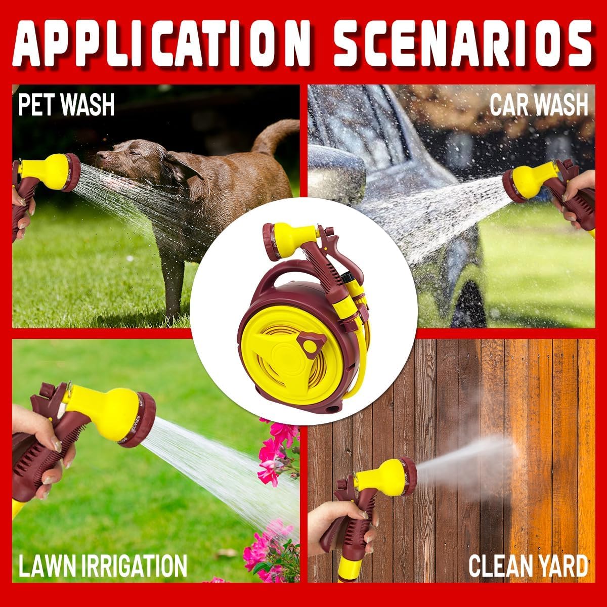 Hose Reels for Outside,45+6.5FT Portable Retractable Hose Reel,Retractable Garden Hose Reel with Spray Nozzle,Portable Hose Reel for Plant Watering Pet Cleaning Yard Cleaning and Car Washing