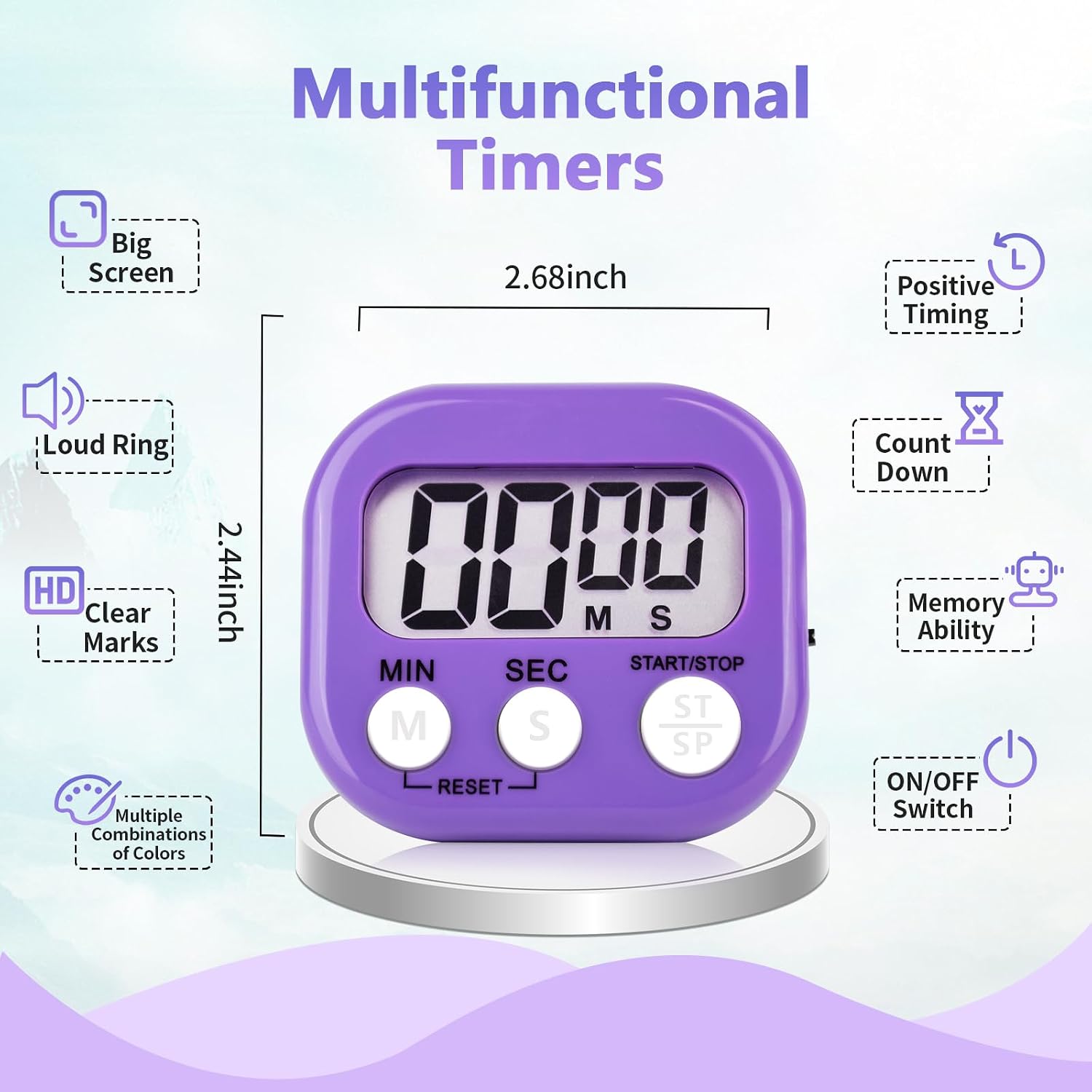 2 Pack Pack Digital Kitchen Timer Magnetic Digital Timer with Big Display Loud Ring Cooking Timers for Cooking, Game, Gym, Break Time, Classroom (2, Blue, Purple) image 2