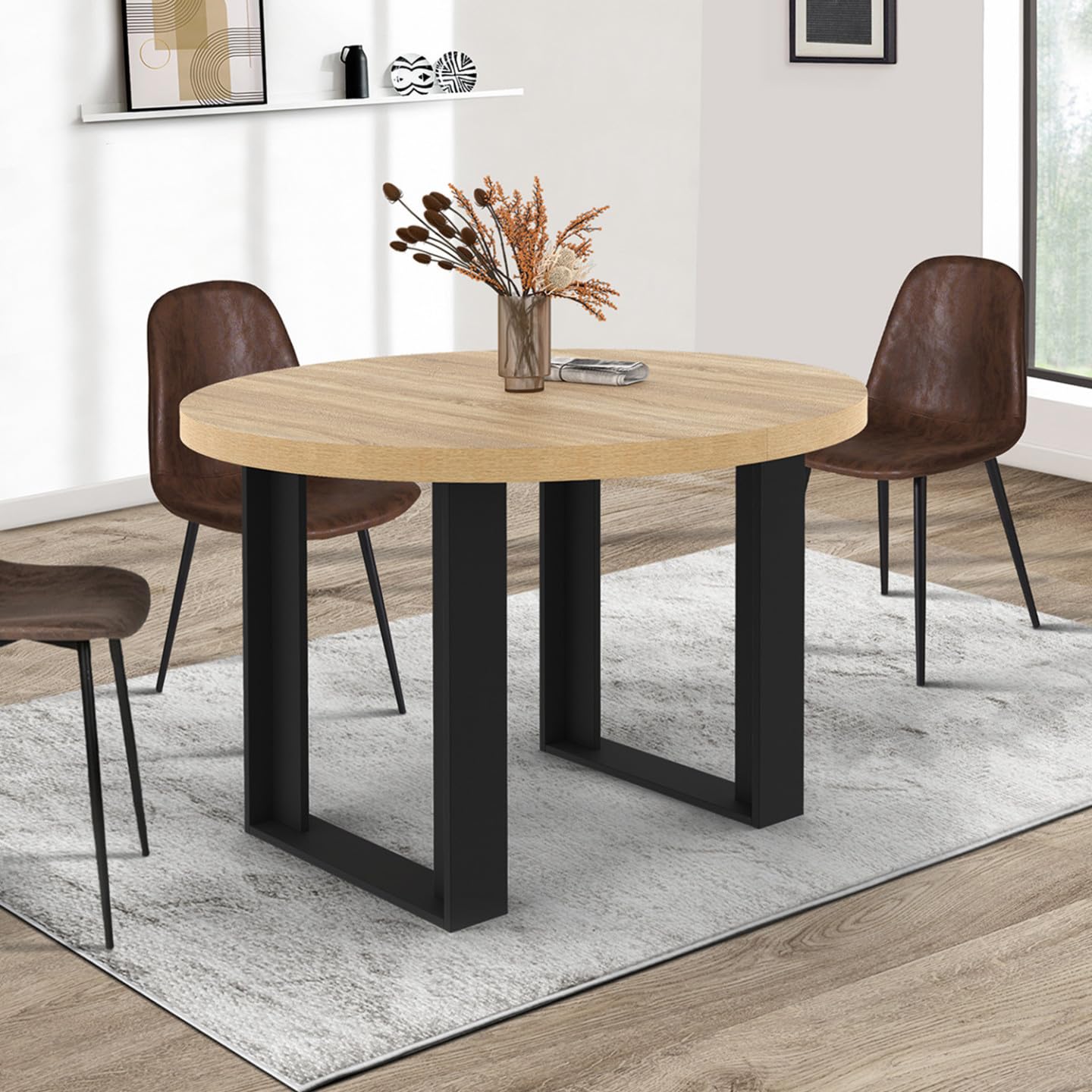 IDMarket - Table à Manger Extensible Ronde Phoenix 4-6 Personnes Bois et Noir 110-150 cm
