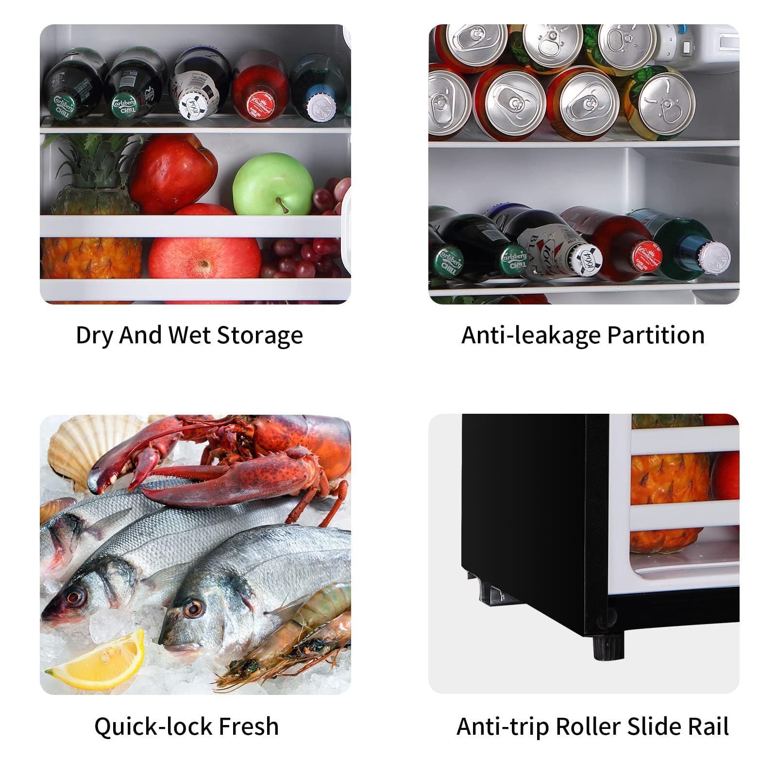 Krib Bling Refrigerator 3.5 Cu.Ft With Freezer,Vintage Double Door,Lock Fresh,7 Level Adjustable Thermostat Ct For Dorm, Bar, Office,Kitchen, Apartment，Black on Fridge.com - View 5