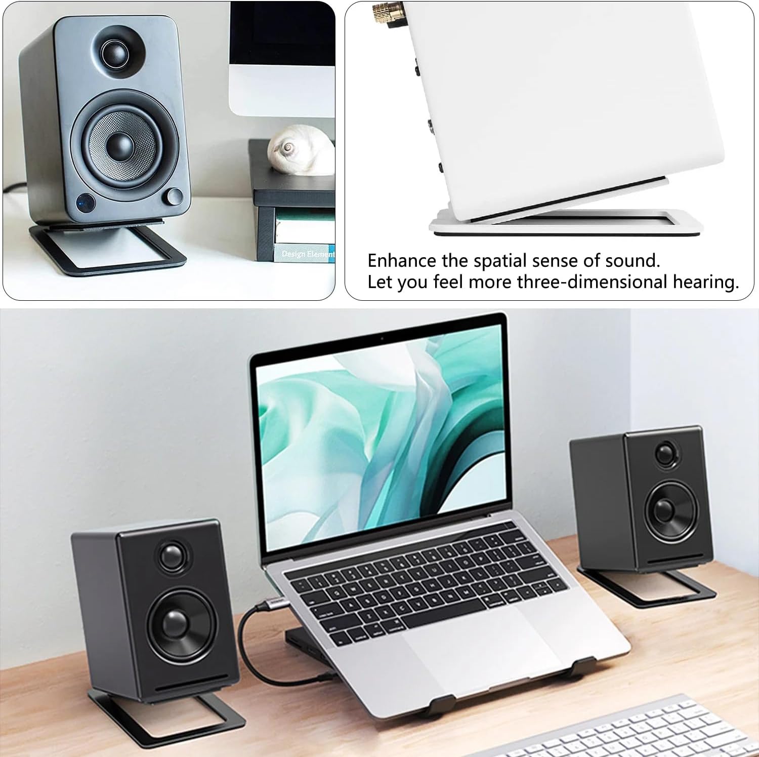 Desktop Sound Stand Base Carbon Steel Material Shock Absorption and Improved Sound Quality Speaker Bracket Tilted for Desktop PC Speakers, Studio and Bookshelf Speakers（A Pair）（White）