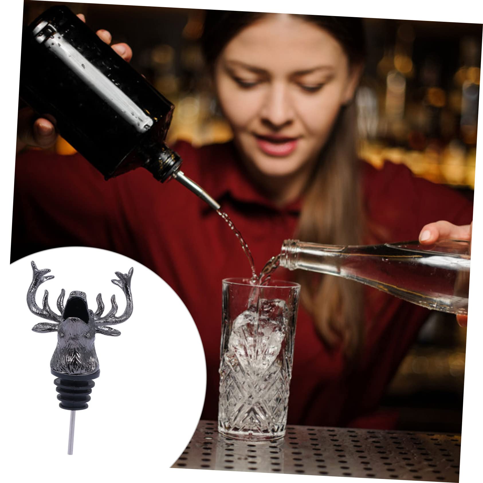 BUTIFULSIC 1pc Christmas Wine Pourer Stag Decanter Stopper Retro Wine Bottle Pourer Wine Pourer Stopper Boquilla Deer Wine Pourer Oil Bottles Pourer Wine Corks Syrup Zinc Alloy Black