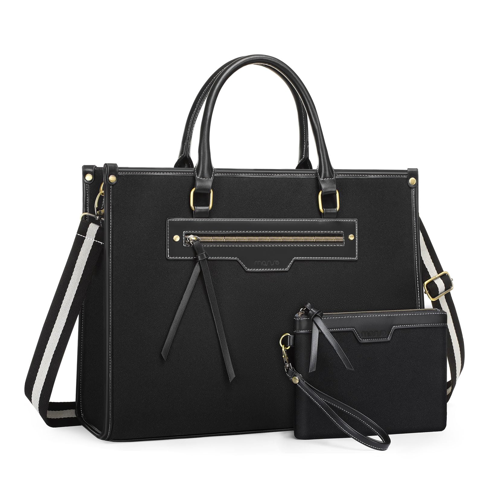 MOSISOMOSISO Laptop Bag for Women, 15.6 inch Canvas Laptop Tote Bag with Front Pocket, 16 inch Large Capacity Messenger Shoulder Computer Bag Handbag for Business Office Work Travel with Purse, BlackGlobal Recycled StandardGlobal Recycled StandardGlobal Recycled Standard