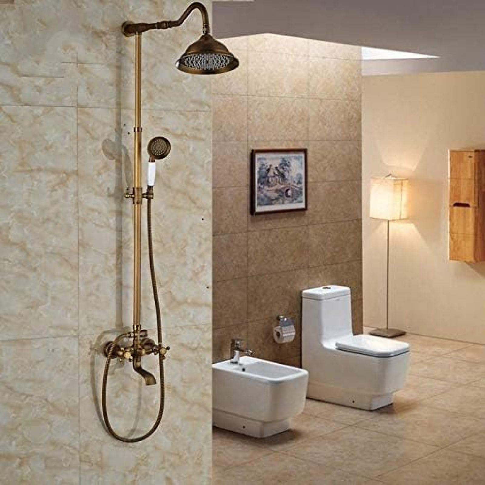 Baño 8"Cabezal De Ducha Tipo Lluvia Ducha Grifo Completo Juego De Grifo De Baño Y Ducha De Latón Antiguo Con Ducha De Mano